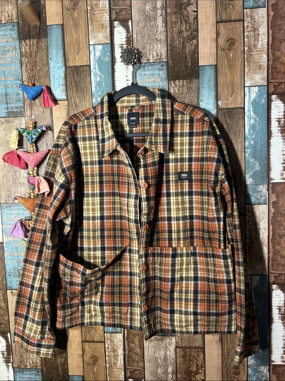 Vans Plaid Utility Jacket in Orange, Brown & Cream